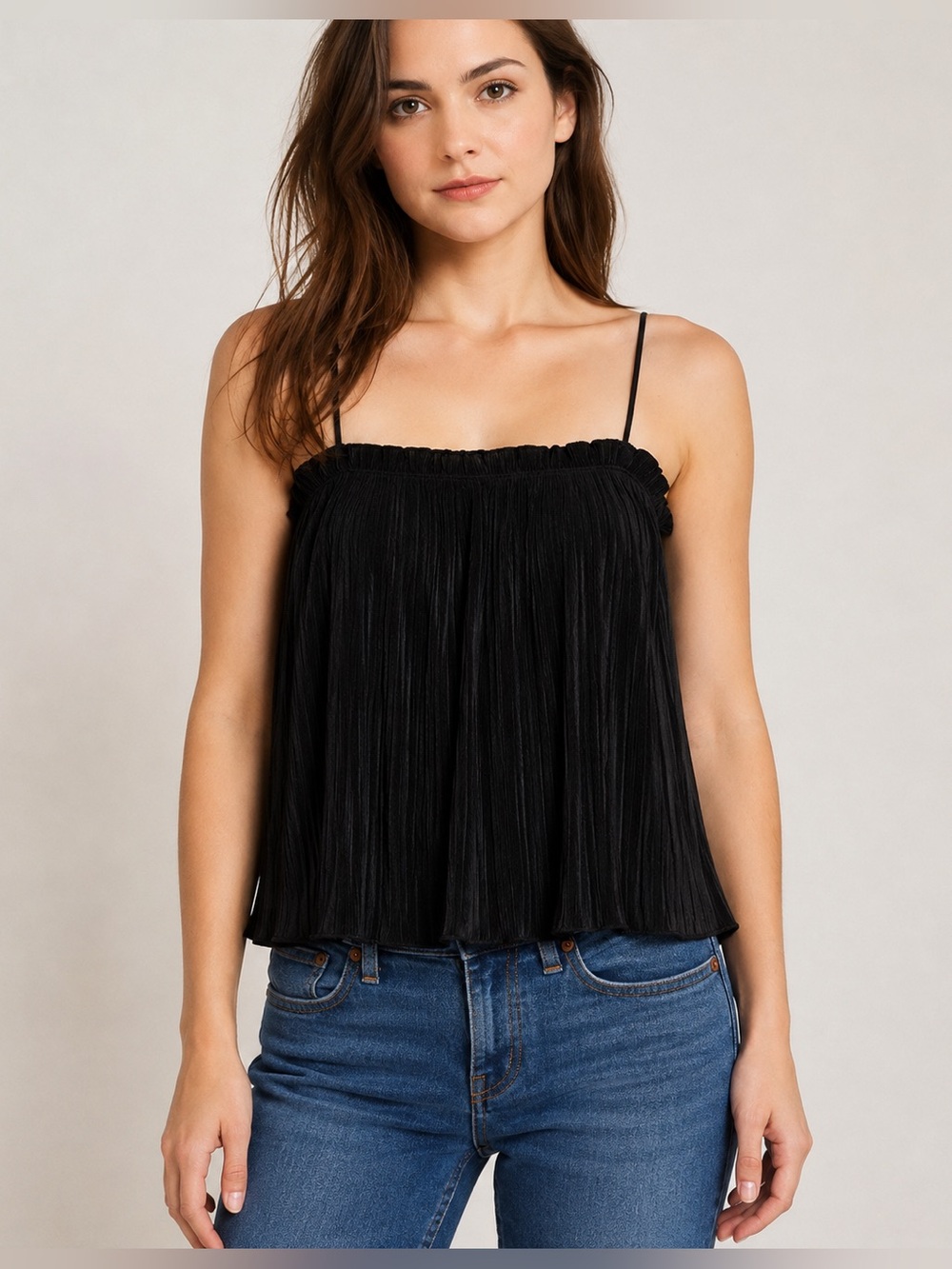 Madewell Nicole Micro Pleated Ruffle Cami Black Size M